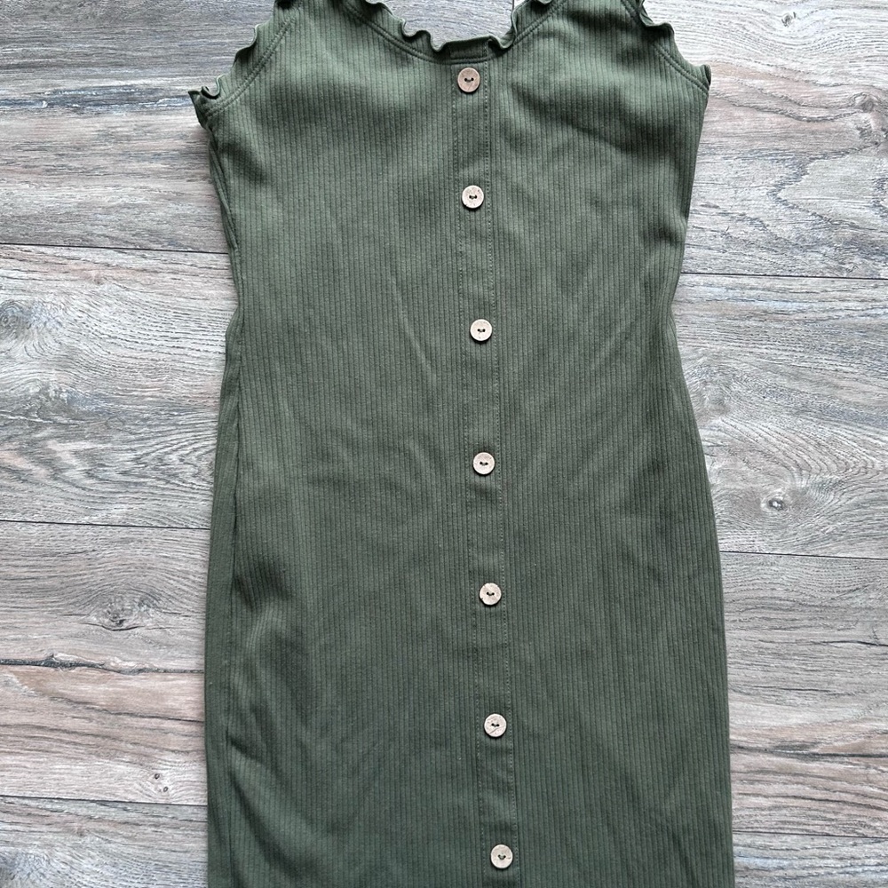 Mini Dress Olive Green Size Small Tight & Form Fitting - Picture 2 of 10